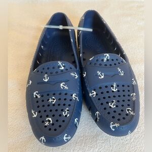 FLOAFERS Navy Anchor Slip-On Water Shoes Size 6 Nautical Preppy Flats